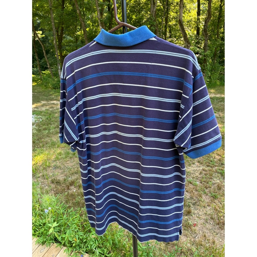 Vintage Gulf Traders Classic Polo Shirt Mens M Blue Striped 100% Cotton Golf Y2K - Picture 8 of 9